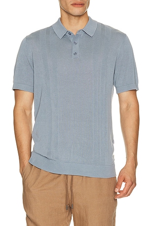 onia Silk Ribbed Knit Polo Shirt in Blue