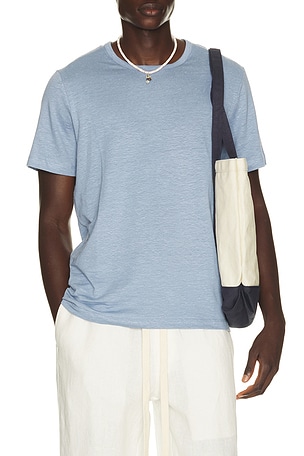 onia Stretch Linen Crewneck Tee Shirt in Blue