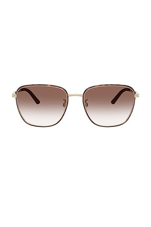 Oliver Peoples R-18 Pillow Sunglasses in Brown, Metallic Gold
