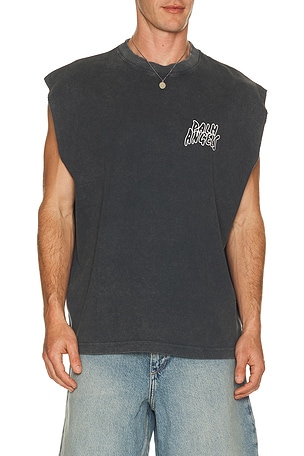 Palm Angels Palm Leaf Distressed Tank in Black