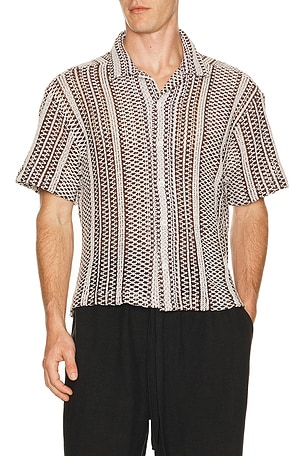 Percival Hugh Crochet Cuban Shirt in Brown