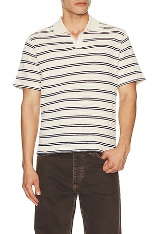 Percival Moore Open Collar Polo in Cream