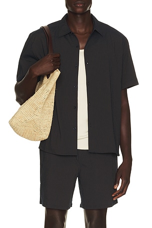 Percival Rowan Seersucker Boxy Shirt in Blue