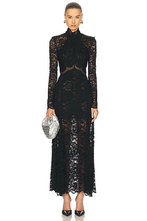 RABANNE Long Sleeve Lace Maxi Dress in Black