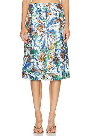RABANNE Sequin Midi Skirt in Blue,Green