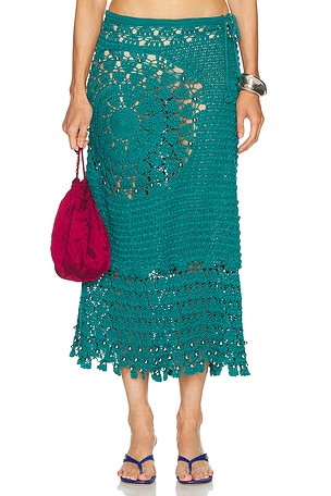 RABANNE Crochet Maxi Skirt in Teal