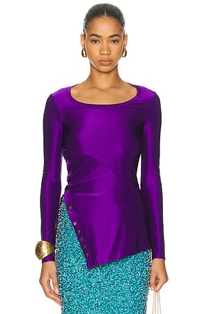RABANNE Side Buttoned Long Sleeve Top in Purple