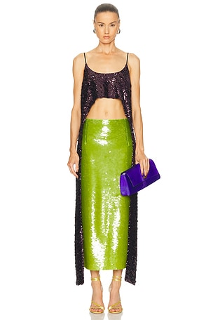 RABANNE Paillette High Low Tank Top in Purple