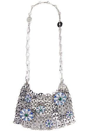 RABANNE Chain Flower Shoulder Bag in Metallic Silver