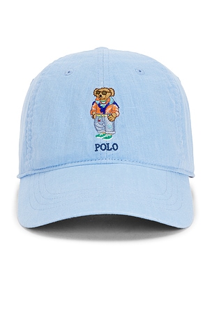 Polo Ralph Lauren Novelty Bear Linen Ball Cap in Baby Blue