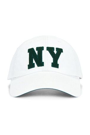 Polo Ralph Lauren Cotton Twill NY Patch Logo Sport Cap in White,Dark Green