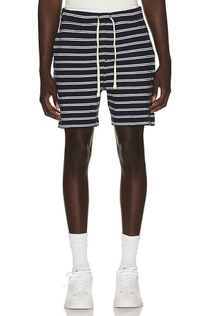Polo Ralph Lauren Cotton Club Bar Stripe Textured Pull On Short in Navy