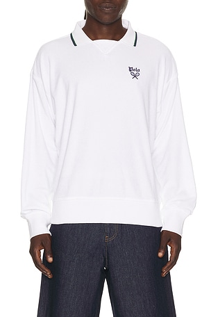 Polo Ralph Lauren Lightweight Terry Tennis Logo Polo Sweatshirt in White