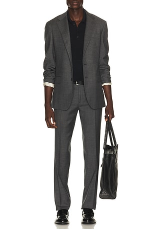 Polo Ralph Lauren 2-Button Single Breasted Sharkskin 2-Piece Suit in Grey