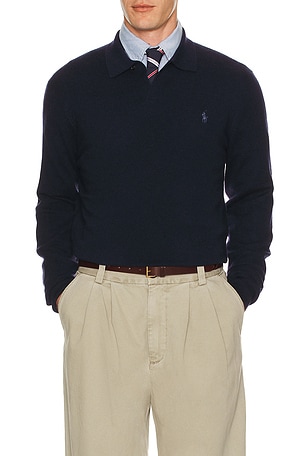 Polo Ralph Lauren Lux Merino Johnny Collar Sweater in Navy