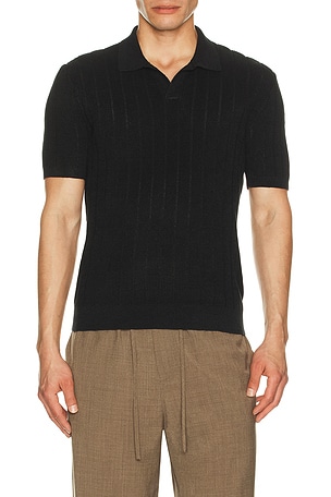Polo Ralph Lauren Short Sleeve Linen Johnny Collar Sweater in Black