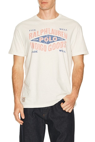 Polo Ralph Lauren Short Sleeve Uneven Jersey Knit RL Dry Goods Printed Crewneck Tee Nevis in White