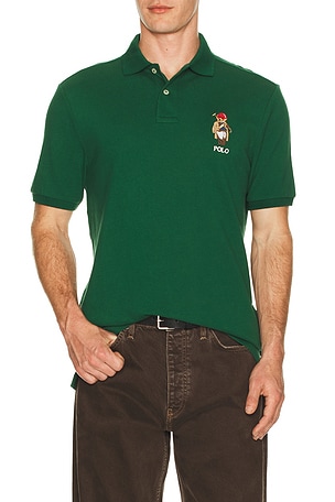 Polo Ralph Lauren Short Sleeve Basic Mesh Novelty Polo Society Bear Polo in Green