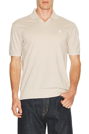 Polo Ralph Lauren Short Sleeve Jacquard Pique Johnny Collar Polo in White