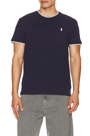 Polo Ralph Lauren Short Sleeve Stretch Mesh Crewneck Tee With Tipping Collar in Navy