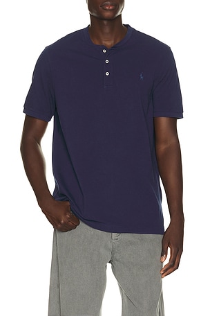 Polo Ralph Lauren Short Sleeve Garment Dyed Featherweight Mesh Henley T-Shirt in Blue