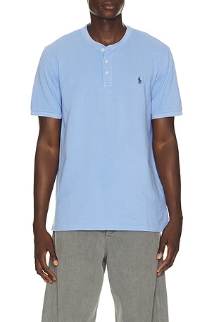 Polo Ralph Lauren Short Sleeve Garment Dyed Featherweight Mesh Henley T-Shirt in Blue