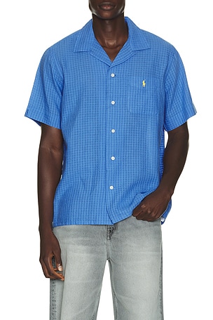 Polo Ralph Lauren Short Sleeve Seersucker Linen Andy Camp Shirt in Blue