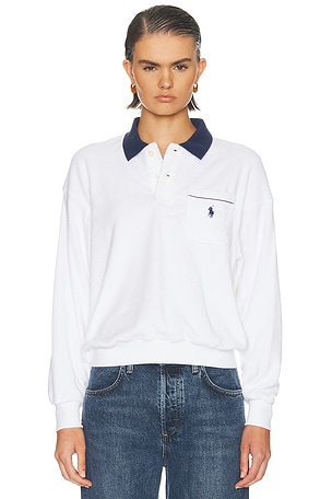 Polo Ralph Lauren Terry Knit Long Sleeve Pullover Sweater in White
