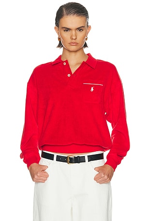Polo Ralph Lauren Terry Knit Long Sleeve Pullover Sweater in Red