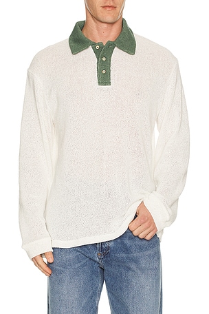 Palmes Knitted Rugby Shirt in White