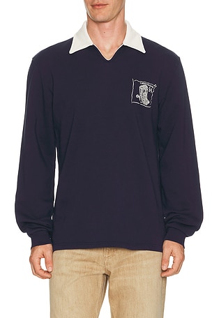 Palmes Boot Open Rugby Shirt in Navy