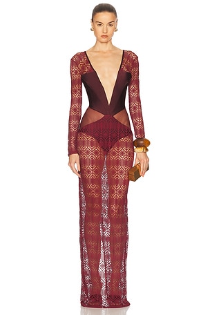 PatBO X Camila Coelho Long Sleeve Maxi Dress in Burgundy