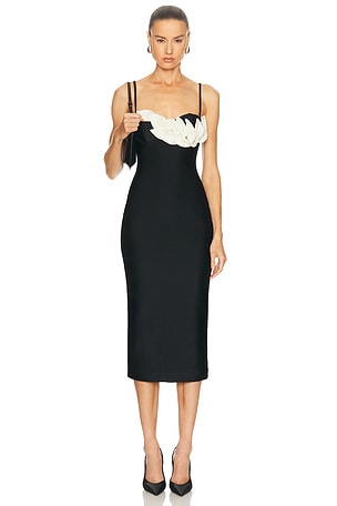 PatBO Selene Mesh Midi Dress in Black