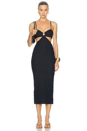 PatBO Frida Mesh Midi Dress in Black