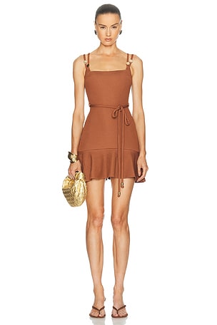 PatBO Cora Knit Mini Dress in Brown
