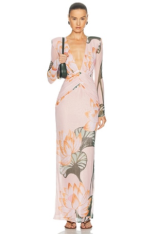 PatBO Lotus Long Sleeve Maxi Dress in Pink