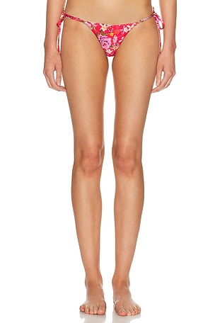 PatBO Peony Print Tie Bikini Bottom in Red