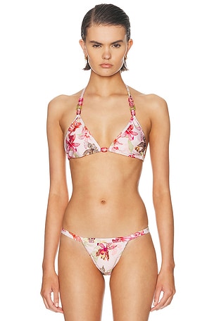 PatBO Orchid Bloom Lycra Triangle Bikini Top in Pink