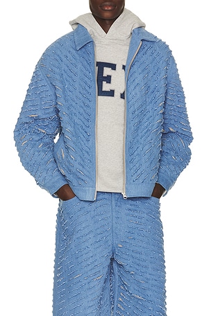 Pas Une Marque Cut Through Denim Jacket in Blue