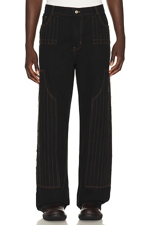 Pas Une Marque Distressed Patch Carpenter Pants in Black