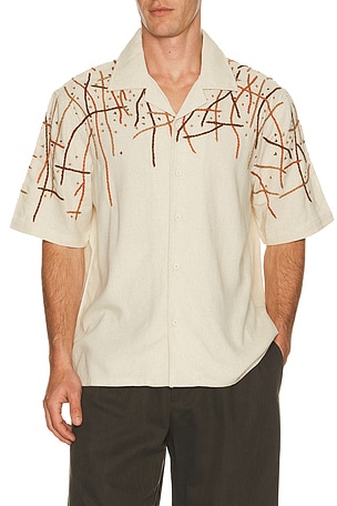 Pas Une Marque Rooted Embroidery Linen Shirt in Cream
