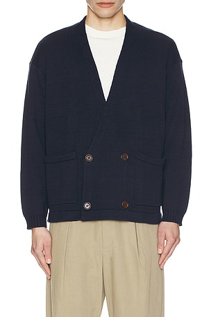 Found Double Breasted Knit Cardigan in Blue