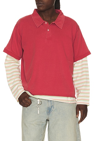 Found Double Layer Stripe Tee in Red