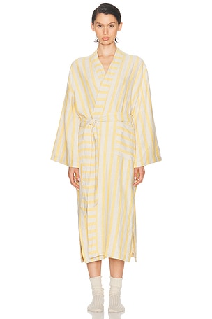 Parachute Linen Stripe Robe in Yellow,Beige