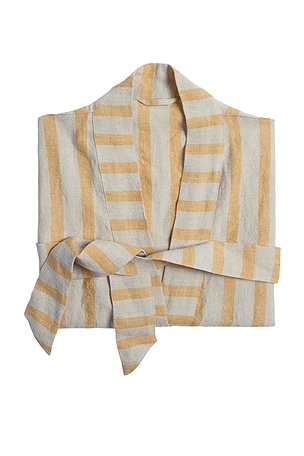 Parachute Linen Stripe Robe in Yellow,Beige