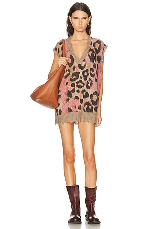 R13 Oversized Sweater Vest Dress in Pink