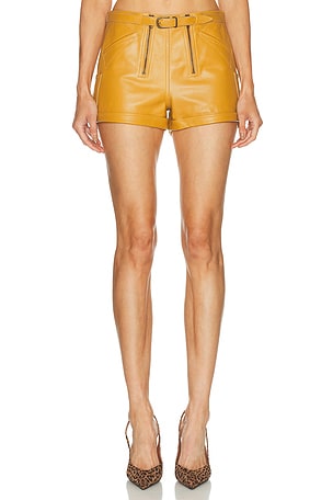 R13 Leather Biker Short in Mustard