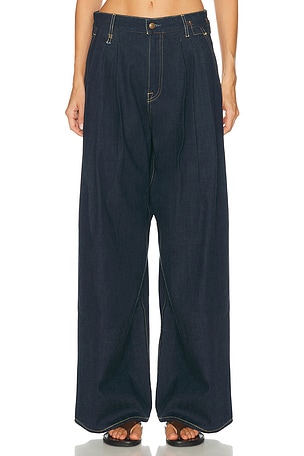 R13 Triple Pleat Wide Leg in Blue