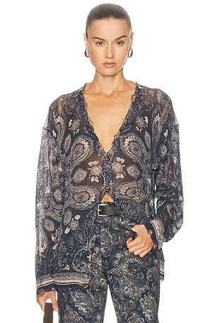 R13 Printed Boyfriend Cardigan in Navy