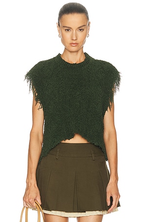 R13 Boyfriend Cable Sweater Vest in Dark Green